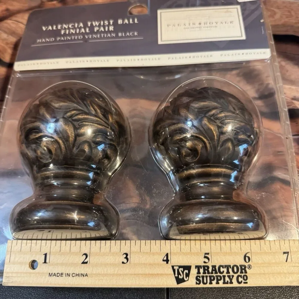 Palais Royale Valencia Twist Ball Finial Pair Venetian Black Curtain Rod Set New